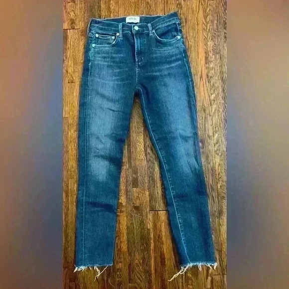 AGOLDE Sophie High Rise Skinny Crop with Raw Hem in Dark Blue Wash - Picture 4 of 12